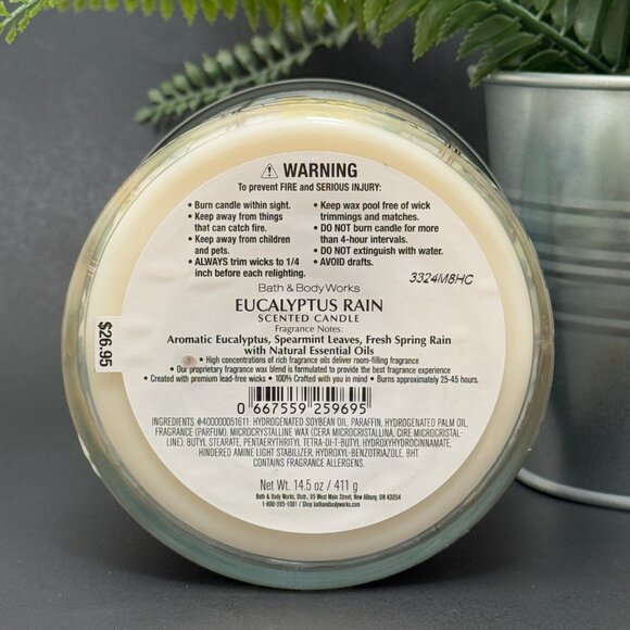 BBW Eucalyptus Rain Bath & Body Works 3 Wick Candle - Picture 9 of 10
